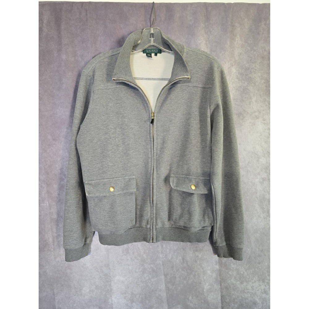 Lauren Ralph Lauren Women's Full-Zip Gray Sweatshirt Jacket w/ Flap Pockets L
